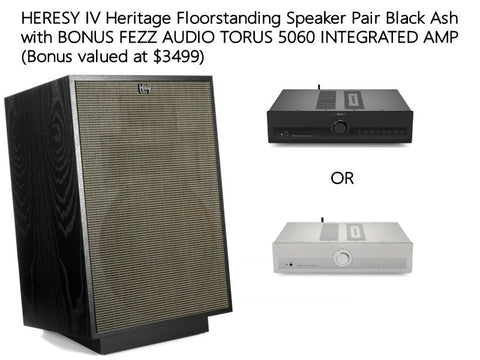 HERESY IV Heritage Floorstanding Speaker Pair Black Ash + BONUS FEZZ AUDIO TORUS 5060 INTEGRATED AMP