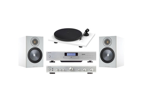 Pro-Ject Rotel Bronze Beats Pack Turntable + CD Player + Amplifier + Speakers + Cable White