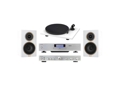 Pro-Ject Rotel Gelati Groove Pack Turntable + CD Player + Amplifier + Speakers + Cable White