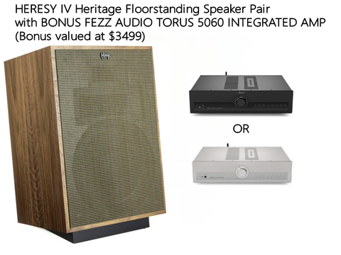 HERESY IV Heritage Floorstanding Speaker Pair Walnut + BONUS FEZZ AUDIO TORUS 5060 INTEGRATED AMP