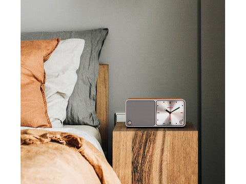 TIME Bluetooth Speaker Analog Alarm Clock with Charging Station Cognac